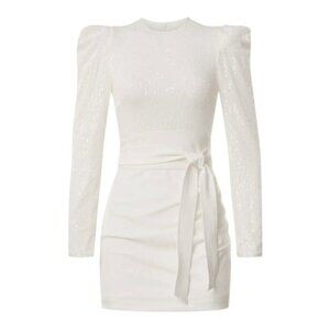 NWT Elle Zeitoune M White Sequin Long Sleeve Alex Mini Dress Party MSRP $330